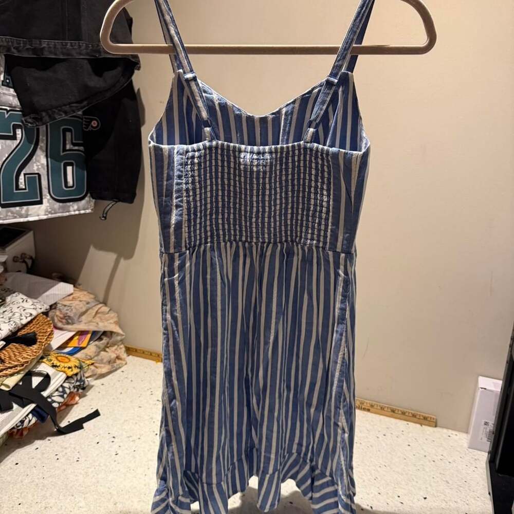 Old Navy Blue and White Striped Ruffle Hem Mini Dress